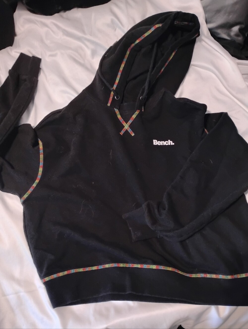 Bench Black Hoodie And Shorts Set with Multicolor Accents